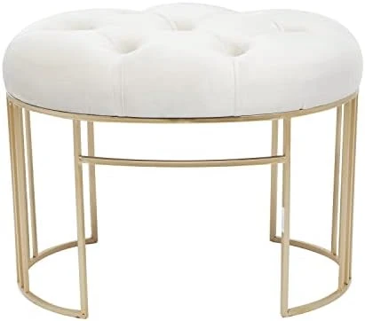 Deco 79 Metal Bench With Velvet Seat, 39" X 16" X 18", White 14 Deco 79 Metal Bench With Velvet Seat, 39" X 16" X 18", White - Image 12