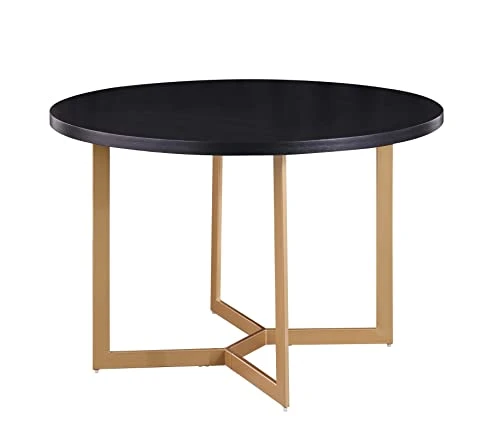 Morden Fort Round Dining Table Modern Luxaury Table With Gold Metal Legs For Dining Room, Home Kitchen, Restaurant - Black 3 Morden Fort Round Dining Table Modern Luxaury Table With Gold Metal Legs For Dining Room, Home Kitchen, Restaurant - Black