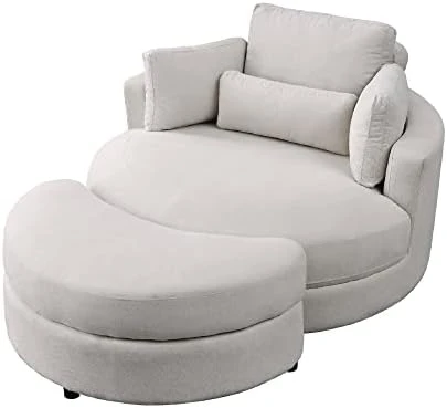 GoDoco 42" W Swivel Accent Barrel Chair Set Lounge Club Big Round Sofa With 4 Pillows And Storage Ottoman For Living Room And Bedroom (Black + Chenille) 17 GoDoco 42" W Swivel Accent Barrel Chair Set Lounge Club Big Round Sofa With 4 Pillows And Storage Ottoman For Living Room And Bedroom (Black + Chenille) - Image 15