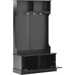 CITYLIGHT Hall Tree With 4 Hooks, Coat Hanger, Entryway Bench, Storage Bench, 3-in-1 Design, For Living Room, Hallway (Black) -Amazon Store 31FM26s5XtS