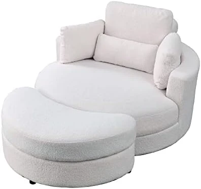 GoDoco 42" W Swivel Accent Barrel Chair Set Lounge Club Big Round Sofa With 4 Pillows And Storage Ottoman For Living Room And Bedroom (Black + Chenille) 16 GoDoco 42" W Swivel Accent Barrel Chair Set Lounge Club Big Round Sofa With 4 Pillows And Storage Ottoman For Living Room And Bedroom (Black + Chenille) - Image 14