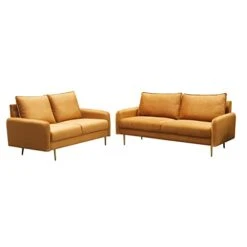 INSTORY Velvet Sofa Set Modern Sofa & Loveseat Set 2 Piece Tufted Couch Set With Metal Legs For Living Room, Office, Bedroom - Ginger