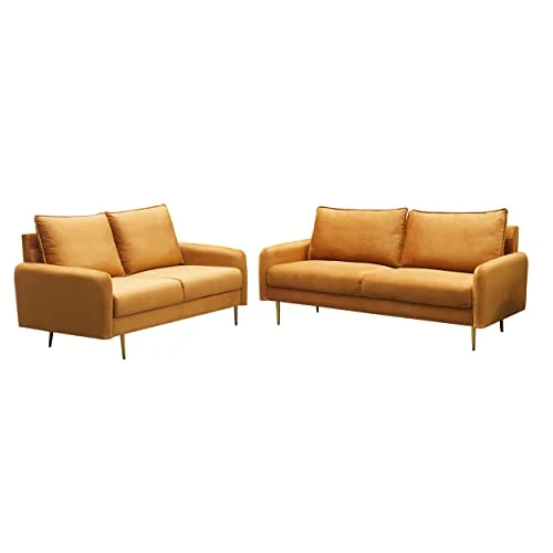INSTORY Velvet Sofa Set Modern Sofa & Loveseat Set 2 Piece Tufted Couch Set With Metal Legs For Living Room, Office, Bedroom - Ginger 3 INSTORY Velvet Sofa Set Modern Sofa & Loveseat Set 2 Piece Tufted Couch Set With Metal Legs For Living Room, Office, Bedroom - Ginger