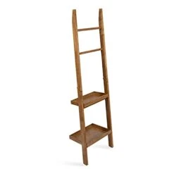 Kate And Laurel Lowry Farmhouse Wood Ladder Shelf, 18 X 14 X 58, Natural Wood, Decorative Modern Leaning Shelf For Storage And Display