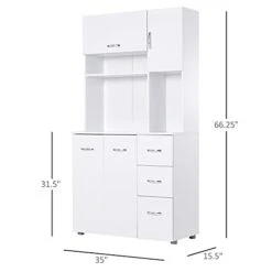 HOMCOM 66" Buffet With Hutch, Freestanding Kitchen Pantry With 2 Large Cabinets, 1 Pull Up Cabinet, 3 Drawers & Wide Countertop, White -Amazon Store 31G8RyM2GaL