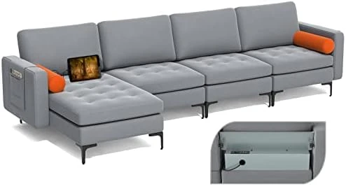 Giantex Large Couch, 3 Seat Sectional Sofa Set, L-Shaped Modular Sleeper With Convertible Chaise Lounge, USB Ports, 3-Hole Socket, Storage Box, 2 Bolsters, Family Apartment Living Room, Green 8 Giantex Large Couch, 3 Seat Sectional Sofa Set, L-Shaped Modular Sleeper With Convertible Chaise Lounge, USB Ports, 3-Hole Socket, Storage Box, 2 Bolsters, Family Apartment Living Room, Green - Image 6