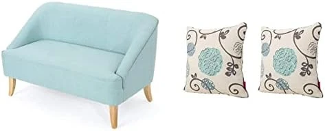 Christopher Knight Home Justus Mid-Century Modern Fabric Loveseat, Light Blue/Natural & Ippolito Fabric Pillows, 2-Pcs Set, White And Blue Floral 10 Christopher Knight Home Justus Mid-Century Modern Fabric Loveseat, Light Blue/Natural & Ippolito Fabric Pillows, 2-Pcs Set, White And Blue Floral - Image 8