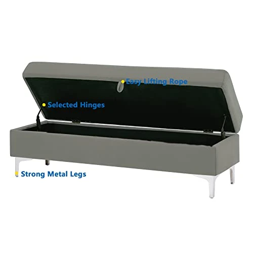 Mikibama Velvet Storage Bench Long End Of Bed Ottoman Benches For Bedroom Upholstered Rectangle Entryway Window Bench Footstool Simplistic With Metal Legs (Gray) 6 Mikibama Velvet Storage Bench Long End Of Bed Ottoman Benches For Bedroom Upholstered Rectangle Entryway Window Bench Footstool Simplistic With Metal Legs (Gray) - Image 4
