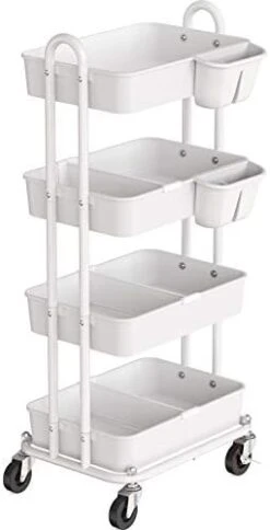 Simple Houseware 3-Tier Kitchen Cart Multifunctional Rolling Utility Cart With 2 Dividers And Hanging Bucket, White -Amazon Store 31GahKTNjYL. AC