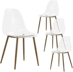 Modern Dining Table Set For 4 Glass Kitchen Dining Set Table Chairs Small Space Including Dining Room Table With Tempered Top And Transparent Plastic Dining Chairs For 4 Darker Wood Grain Set Legs -Amazon Store 31GeVD8iX1L. AC