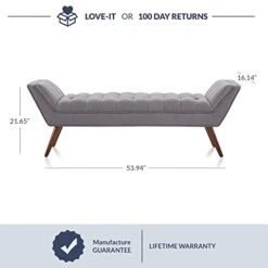 BELLEZE 63 Inch Mid Century Modern Ottoman, Contemporary Upholstered Linen Fabric Bench With Wood Legs, Accent Furniture For Living Room, Bedroom, Entryway - Moreno (Grey) -Amazon Store 31GgO86IvML
