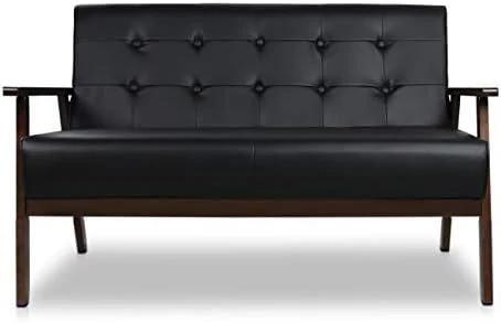 JIASTING Mid-Century Modern Solid Loveseat Sofa Upholstered Faux Leather Couch 2-Seat Wood Armchair Living Room/Outdoor Lounge Chair,50”W Black 9 JIASTING Mid-Century Modern Solid Loveseat Sofa Upholstered Faux Leather Couch 2-Seat Wood Armchair Living Room/Outdoor Lounge Chair,50”W Black - Image 7
