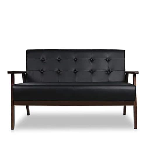 JIASTING Mid-Century Modern Solid Loveseat Sofa Upholstered Faux Leather Couch 2-Seat Wood Armchair Living Room/Outdoor Lounge Chair,50”W Black 3 JIASTING Mid-Century Modern Solid Loveseat Sofa Upholstered Faux Leather Couch 2-Seat Wood Armchair Living Room/Outdoor Lounge Chair,50”W Black
