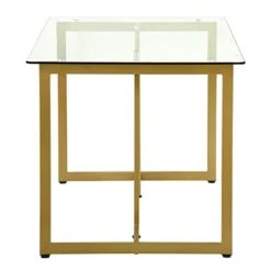 FurniutreR Modern Rectangular Spacious Tempered Glass Tabletop & Gold Base Elegant Home Kitchen Room Restaurant Dining Table, 55 Inches, Gold -Amazon Store 31GpJjc3nLL