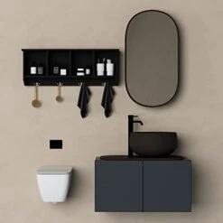 Love Furniture Wall Mounted Coat Rack Shelf, With 4 Storage Cabinets And 4 Wall Coat Hooks, Perfect Storage Space For Your Entryway, Mudroom, Kitchen, Bathroom And More, Black -Amazon Store 31HMxJbBPOL