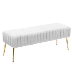 Duhome Modern Bench, Stitched Upholstered Bedroom Benches With Gold Legs, Entryway Bench Footrest Bench Dining Bench For Bedroom Living Room, White -Amazon Store 31Ha6TEFNNL