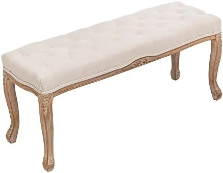 XRHOM Foot Stools Ottoman Entryway Bench Vanity Stool Shoe Bench Upholstered Dining Room Bench Foot Rest With Carved Pattern Solid Rubber Wood Legs For Bedroom, Beige 9 XRHOM Foot Stools Ottoman Entryway Bench Vanity Stool Shoe Bench Upholstered Dining Room Bench Foot Rest With Carved Pattern Solid Rubber Wood Legs For Bedroom, Beige - Image 7