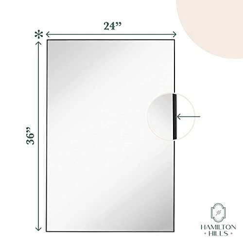 Hamilton Hills 24x36 Inch Black Brushed Metal Framed Vanity Mirrors For Wall | Rectangular Square Corner Glass Panel Wall Mirror | Deep Set Design Bathroom Vanity Mirror Hangs Horizontal Or Vertical 4 Hamilton Hills 24x36 Inch Black Brushed Metal Framed Vanity Mirrors For Wall | Rectangular Square Corner Glass Panel Wall Mirror | Deep Set Design Bathroom Vanity Mirror Hangs Horizontal Or Vertical - Image 2