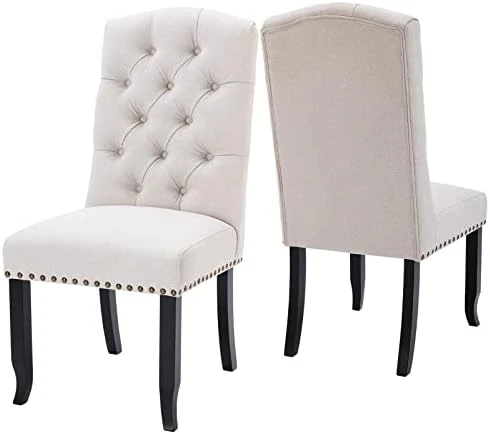 COLAMY Tufted Dining Chairs Set Of 6, Upholstered Parsons Dining Room Chairs, Fabric Kitchen Side Chair With Nailhead Trim And Wood Legs, Beige 10 COLAMY Tufted Dining Chairs Set Of 6, Upholstered Parsons Dining Room Chairs, Fabric Kitchen Side Chair With Nailhead Trim And Wood Legs, Beige - Image 8