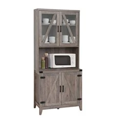 YUSING 67” Kitchen Pantry Cabinet, Buffet Hutch With Microwave Stand And Drawer. Storage Cabinet With Glass Doors And Shelves