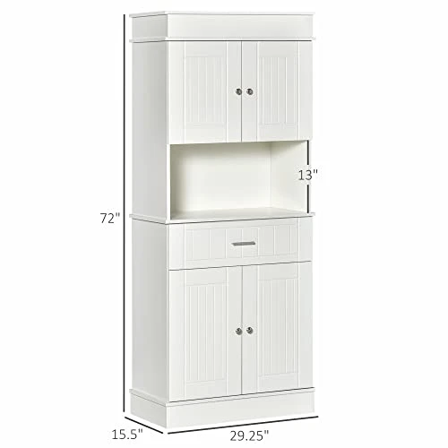 HOMCOM 72" Kitchen Buffet With Hutch, Freestanding Pantry Cupboard With Utility Drawer, 2 Door Cabinets And Countertop, White Wood Grain 4 HOMCOM 72" Kitchen Buffet With Hutch, Freestanding Pantry Cupboard With Utility Drawer, 2 Door Cabinets And Countertop, White Wood Grain - Image 2