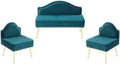 Homtique Velvet Loveseat & Accent Chair 3 Piece Set, Modern Upholstered Living Room Furniture Set, Armless Loveseat Settee With Gold Metal Legs, For Small Space, Bedroom, Apartment, Orange -Amazon Store 31J689pORzL. AC