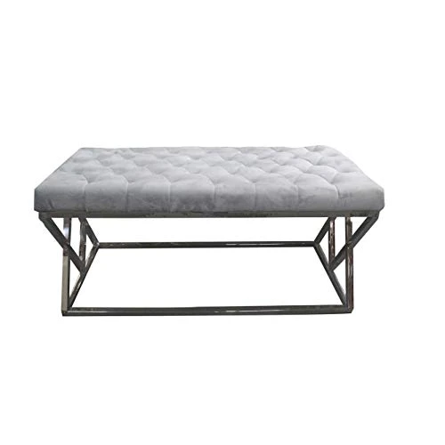Best Master Furniture Emilio Velour Tufted Bench With Stainless Steel Frame, Grey 5 Best Master Furniture Emilio Velour Tufted Bench With Stainless Steel Frame, Grey - Image 3