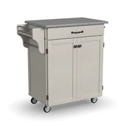 Homestyles Cuisine Kitchen Cart, Off White, Granite Top