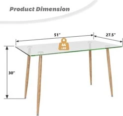 Tangkula Glass Dining Table, Modern Rectangular Table With Spacious Tempered Glass Tabletop & Wood Grain Steel Legs, Simplistic Kitchen Table, 51 X 27.5 X 29.5 Inch, Versatile Table For Home Office -Amazon Store 31K0YORJELL