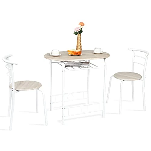 Bonnlo 3 Piece Dining Set, Small Kitchen Table Set For 2, Breakfast Table Set, Kitchen Small Table And Chairs For Small Space/Dining Room/Apartment, Metal Frame, Wine Rack, White&Light Oak 3 Bonnlo 3 Piece Dining Set, Small Kitchen Table Set For 2, Breakfast Table Set, Kitchen Small Table And Chairs For Small Space/Dining Room/Apartment, Metal Frame, Wine Rack, White&Light Oak