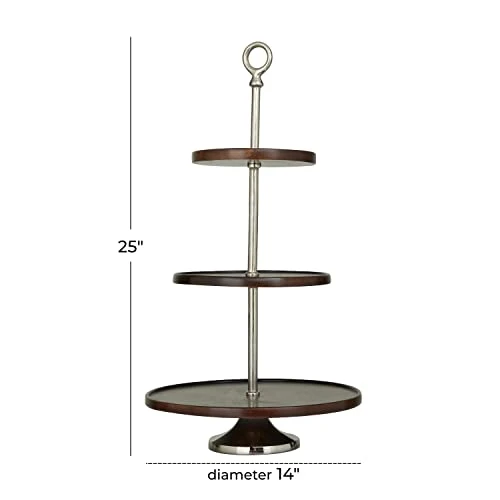 Deco 79 Modern Mango Wood Tiered Server, 14" X 14" X 25", Dark Brown 5 Deco 79 Modern Mango Wood Tiered Server, 14" X 14" X 25", Dark Brown - Image 3