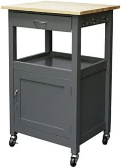 EHemco Kitchen Island Cart On Wheels With Drawer, Storage Cabinet, Shelf And Natural Solid Hardwood Top, White Base -Amazon Store 31KZ49W4nLL. AC