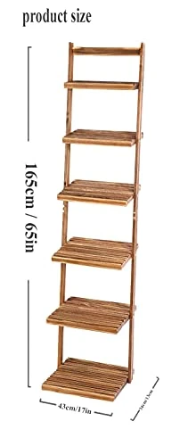 HYNAWIN Book Shelf 6-Tier Ladder Shelf-Plant Stand Storage Organizer，Bookcase Display Shelf，Standing Wooden Shelves For Living Room, Home Office, Rustic Brown