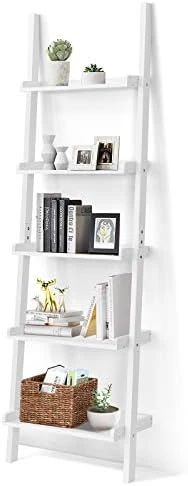 Tangkula 5-Tier Ladder Shelf, Wall-Leaning Bookshelf W/Open Shelves, Plant Flower Stand, Storage Display Organizer Rack, Multifunctional Bookcase For Living Room Home Office (White) 8 Tangkula 5-Tier Ladder Shelf, Wall-Leaning Bookshelf W/Open Shelves, Plant Flower Stand, Storage Display Organizer Rack, Multifunctional Bookcase For Living Room Home Office (White) - Image 6