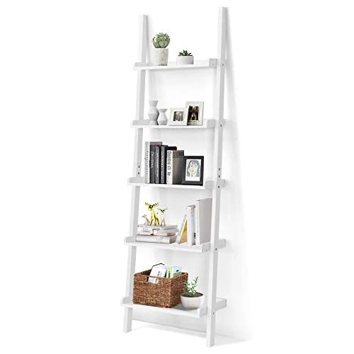 Tangkula 5-Tier Ladder Shelf, Wall-Leaning Bookshelf W/Open Shelves, Plant Flower Stand, Storage Display Organizer Rack, Multifunctional Bookcase For Living Room Home Office (White) 3 Tangkula 5-Tier Ladder Shelf, Wall-Leaning Bookshelf W/Open Shelves, Plant Flower Stand, Storage Display Organizer Rack, Multifunctional Bookcase For Living Room Home Office (White)