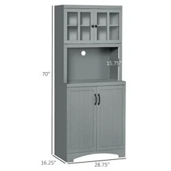 HOMCOM Accent Buffet With Hutch, Kitchen Pantry Storage Cabinet With Glass Framed Door And Microwave Space, Grey -Amazon Store 31L201oT4qL