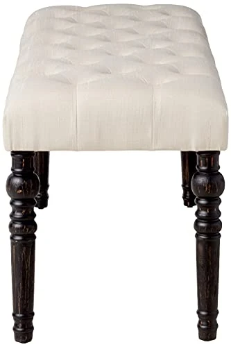 Roundhill Furniture Leviton Fabric Tufted Turned Leg Dining Bench, Beige 5 Roundhill Furniture Leviton Fabric Tufted Turned Leg Dining Bench, Beige - Image 3