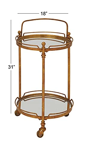 Deco 79 Metal Round Bar Cart With Wheels And Handle, 19" X 18" X 31", Brass 4 Deco 79 Metal Round Bar Cart With Wheels And Handle, 19" X 18" X 31", Brass - Image 2