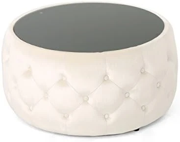 Christopher Knight Home Ivy Glam Velvet And Tempered Glass Coffee Table Ottoman, Smoke, Black 8 Christopher Knight Home Ivy Glam Velvet And Tempered Glass Coffee Table Ottoman, Smoke, Black - Image 6