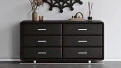 Zuri Vetro Accent Chest In Black Leatherette With Six Soft-Close Drawers