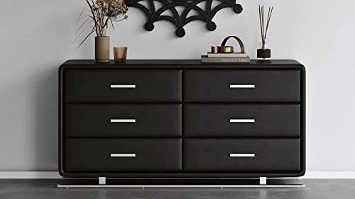 Zuri Vetro Accent Chest In Black Leatherette With Six Soft-Close Drawers 3 Zuri Vetro Accent Chest In Black Leatherette With Six Soft-Close Drawers