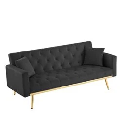 GUTK Small Space Velvet Tufted Sofa With Armrests & Metal Ft, Convertible Futon Loveseat Sofa Bed With Adjustable Back For Compact Living Space, Apartment, Office And Living Room, Black -Amazon Store 31LZ2rhPTfL