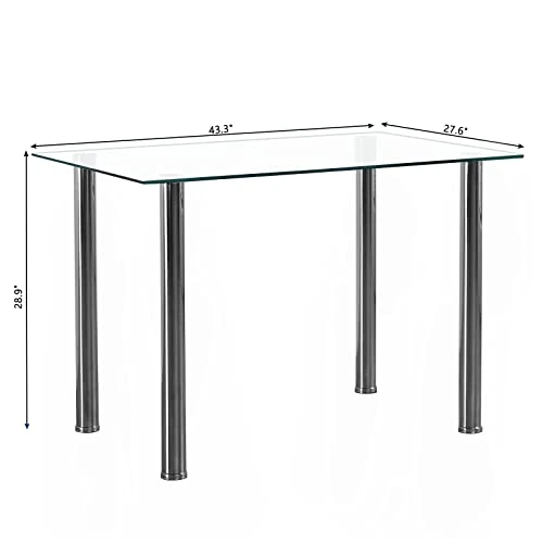 Karl Home Modern Tempered Glass Dining Table, Kitchen & Dining Room Glass Tables With 4 Heavy-Duty Metal Legs, 200lbs Capacity, 43.3" L X 27.6" W X 28.9" H (Glass) 4 Karl Home Modern Tempered Glass Dining Table, Kitchen & Dining Room Glass Tables With 4 Heavy-Duty Metal Legs, 200lbs Capacity, 43.3" L X 27.6" W X 28.9" H (Glass) - Image 2