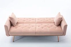 SZLIZCCC 63" Pink Velvet Couch, Tufted Loveseat Sofa, Convertible Futon Sofa Bed, Accent Sofa Recliner, Golden Metal Legs, 2 Couch Pillows, Mid Century Modern Sofas For Home Living Room Bedroom -Amazon Store 31LjtTfr2rS