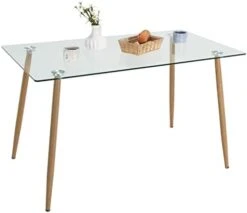 Tangkula Glass Dining Table, Modern Rectangular Table With Spacious Tempered Glass Tabletop & Wood Grain Steel Legs, Simplistic Kitchen Table, 51 X 27.5 X 29.5 Inch, Versatile Table For Home Office -Amazon Store 31M3txrjh7L. AC