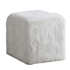 Homepop Home Decor | Faux Fur Pouf Ottoman | Pouf Ottomans For Living Room & Bedroom | Decorative Home Furniture(White)