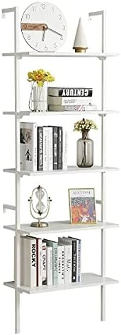 MELLCOM 5 Tier Industrial Ladder Shelf, Wood Modern Bookshelf With Golden Metal Frame, Wall-Mounted Plant Flower Storage Organizer For Living Room, Bathroom, Kitchen, Balcony 13 MELLCOM 5 Tier Industrial Ladder Shelf, Wood Modern Bookshelf With Golden Metal Frame, Wall-Mounted Plant Flower Storage Organizer For Living Room, Bathroom, Kitchen, Balcony - Image 11