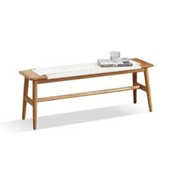 HomSof Design Natural Oak Wood Bed Bench For Dining Room, White 31.5" -Amazon Store 31MPuxtSdYL