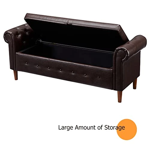 Aoowow Storage Bench For Bedroom End Of Bed Rolled Armed PU Leather Ottoman Couch Long Bench Window Sitting Fireplace Toy Storage Bench, Brown 6 Aoowow Storage Bench For Bedroom End Of Bed Rolled Armed PU Leather Ottoman Couch Long Bench Window Sitting Fireplace Toy Storage Bench, Brown - Image 4
