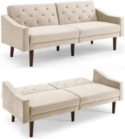 FREEHOMAE Futon Sofa Bed, Faux Leather Couch With Armrest And 2 Cup Holders, Sofa Bed Couch Convertible With Metal Legs, Folding, Reclining Small Couch Bed, Futon Bed For Living Room -Amazon Store 31MctnuXkCL. AC